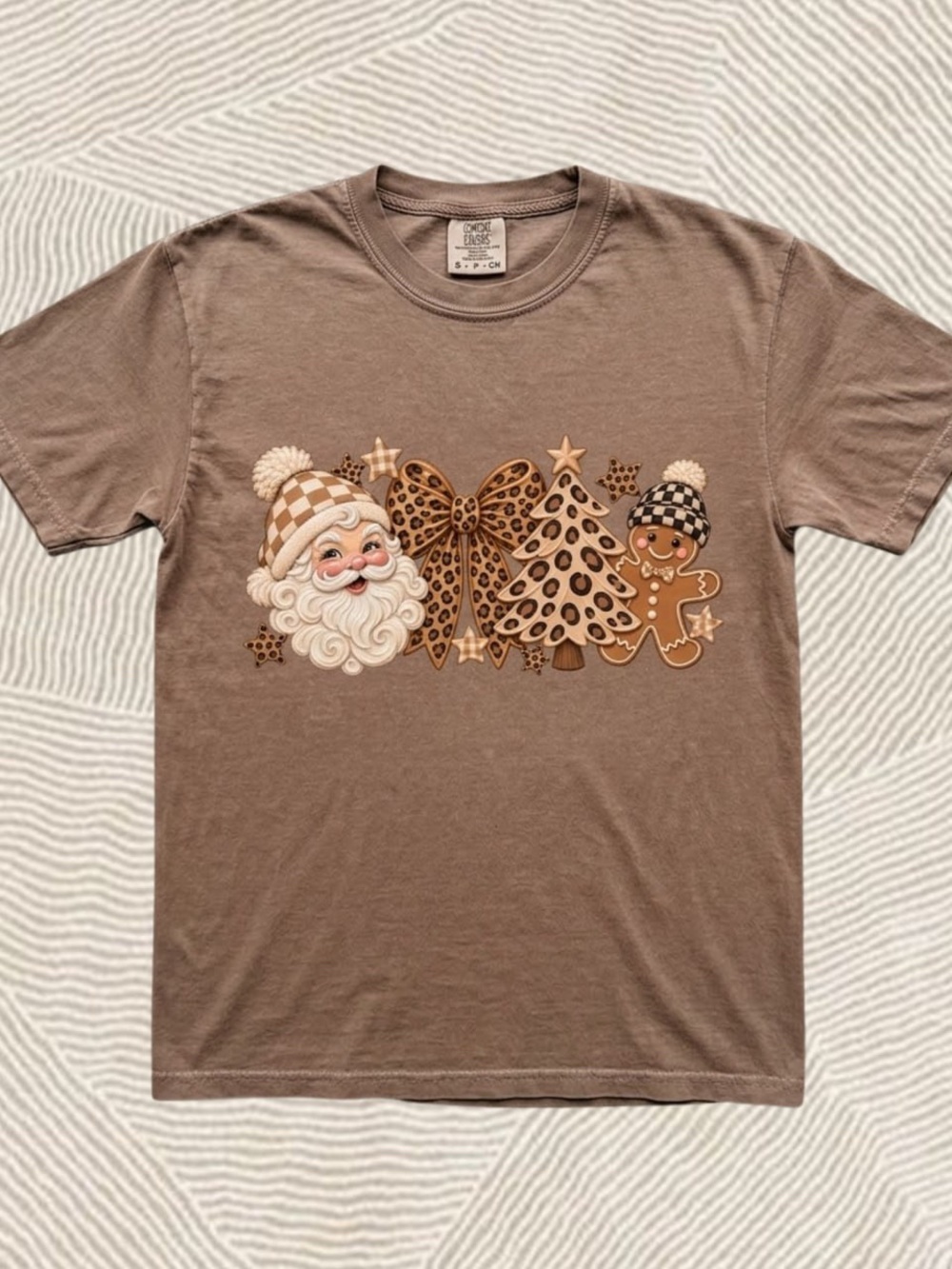 Leopard Christmas t-shirt cute Santa gingerbread Xmas bow tree